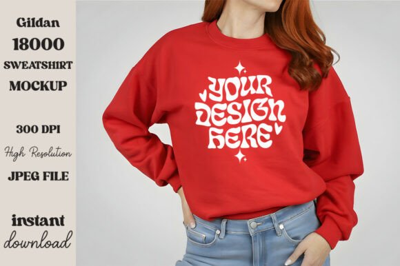 Download Gildan 18000 Sweatshirt Red Mockup - Premium Resources
